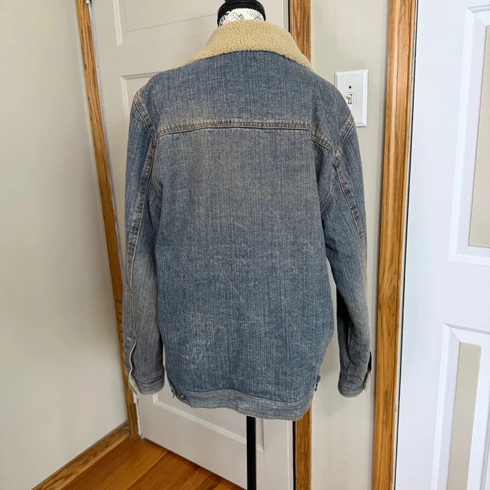 Aeropostale Medium Sherpa Collar Denim Trucker Jacket Utility Retro WEstern